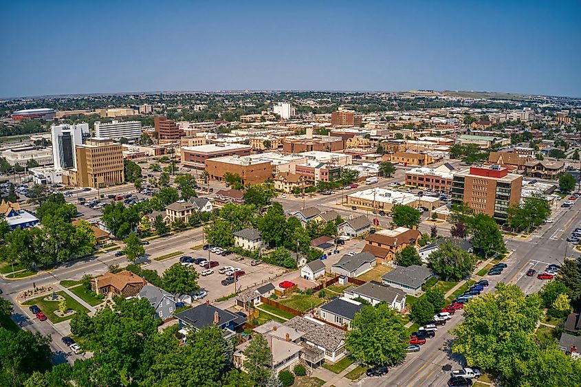 Rapid City, South Dakota with the Black Hills beyond.
