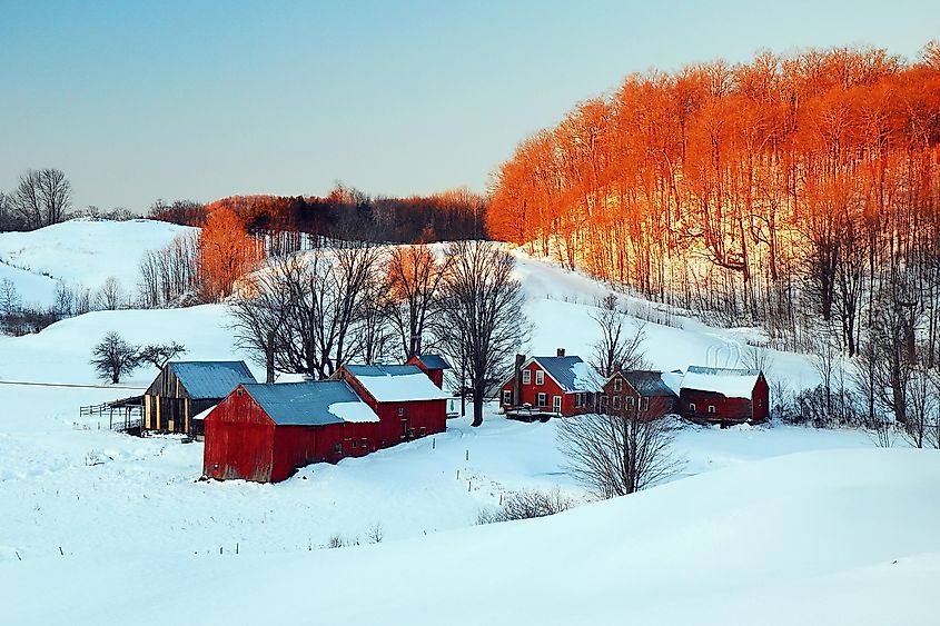 Snowy day at the farm in Woodstock. Editorial credit: James Kirkikis / Shutterstock.com