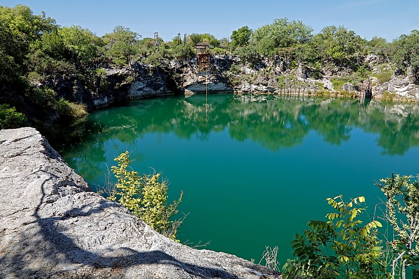 Scenic view of lake Otjikoto - a permanent sinkhole lake near Tsumeb in Northern Namibia