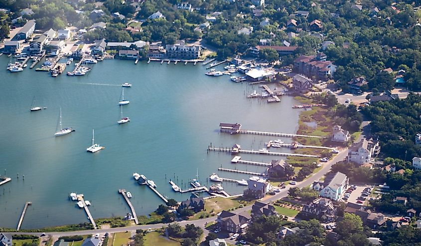 Aerial view of Ocracoke Island Harbor.