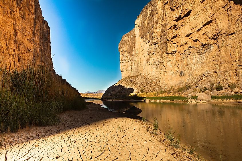 View from Santa Elena Canyon, Big Bend National Park, USA, across the rio grande river