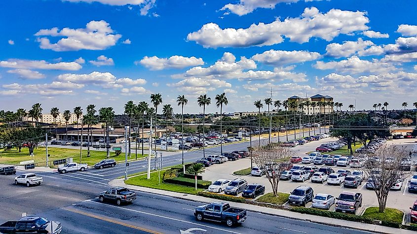 Cars parked in the downtown area of McAllen, Texas.