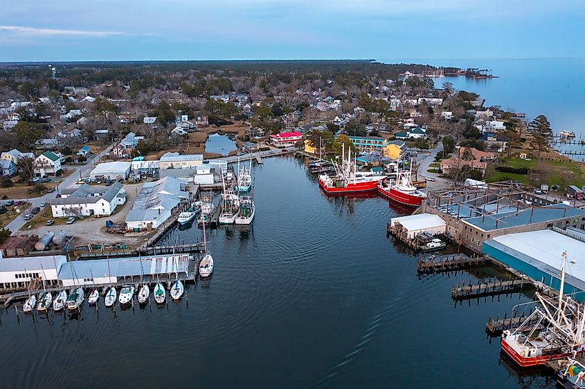 Aerial view of Oriental North Carolina at Dusk