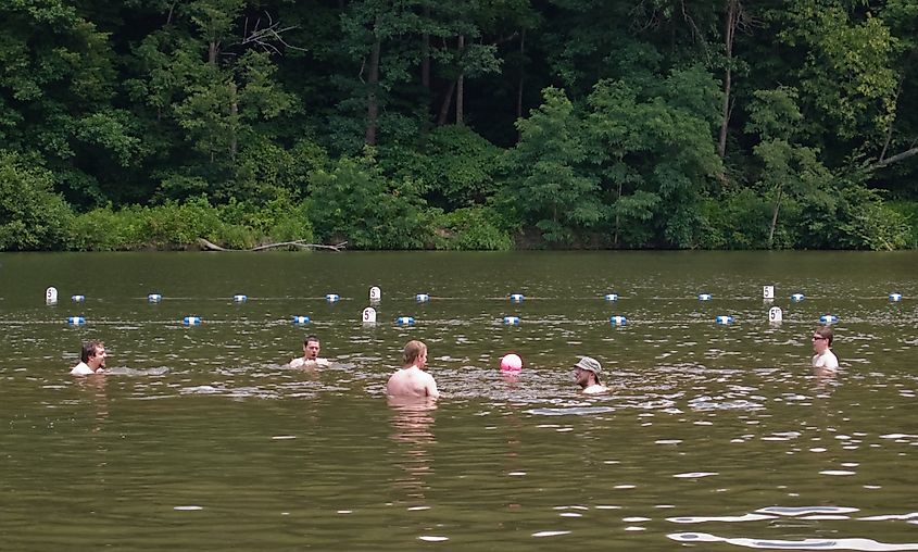 Swimming in Raccoon Lake at Raccoon Creek State Park. Jason Pratt/Wikipedia CC BY 2.0 