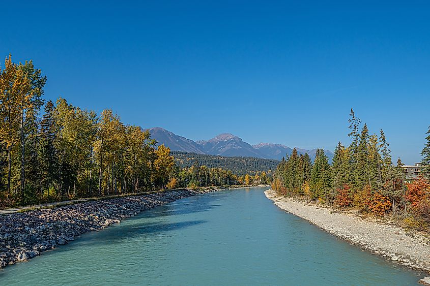 Columbia river running through Golden in British Columbia