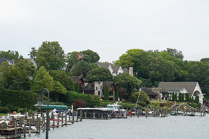 Famous mushroom houses designed by Earl Young, located at Thistle Downs at Round Lake in Charlevoix, Michigan