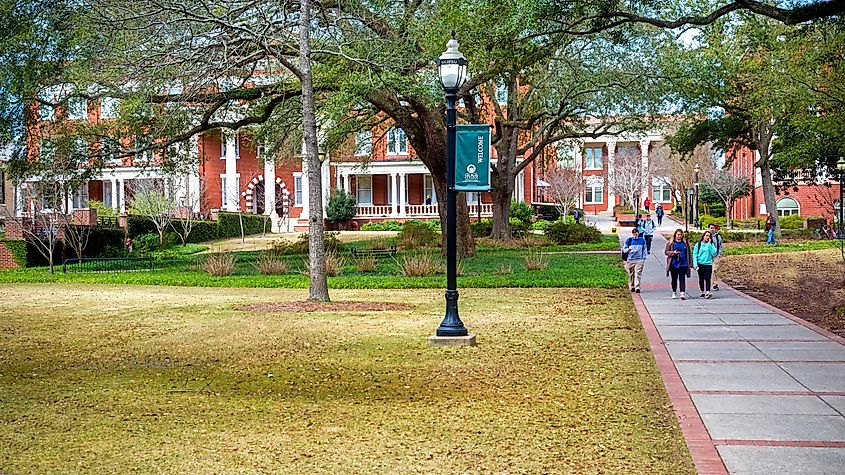 Campus scene at Georgia College and State University in Milledgeville, Georgia. The college, chartered in 1889, is one of Georgia's oldest public schools.