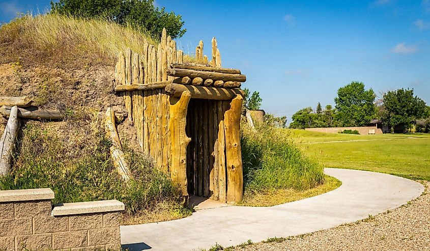 The exterior of reconstructed earthlodges at Knife River Indian Villages National Historic Site