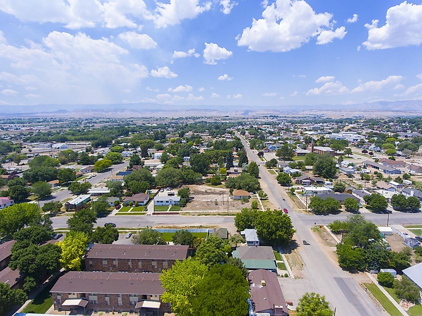 Aerial view of the historic center of Price, Utah