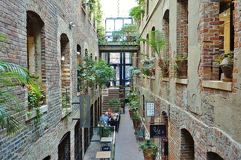 View of the landmark Omaha Old Market Artists Gallery located in Omaha, Nebraska, United States.