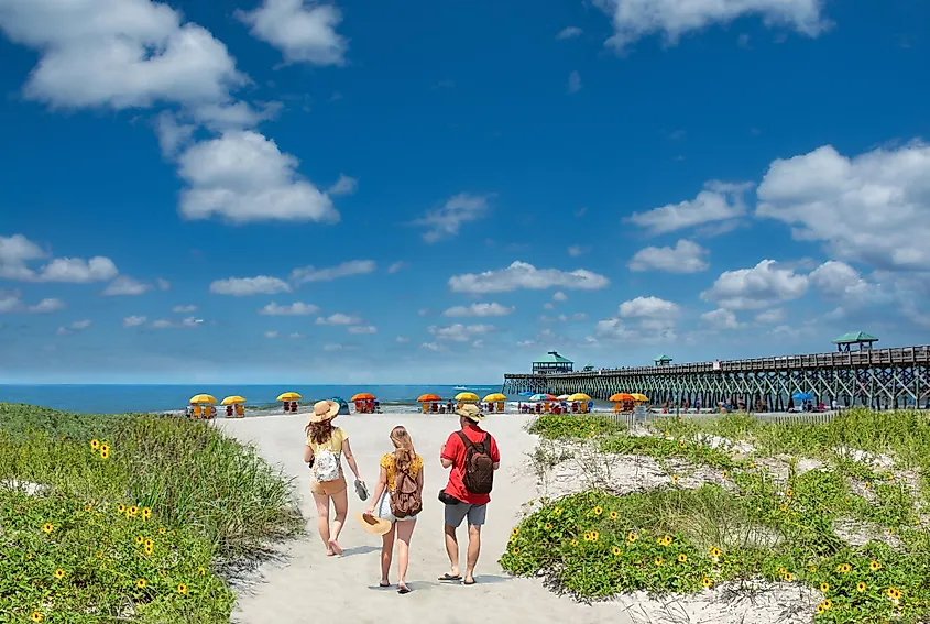 Tourists enjoying in Folly Beach, South Carolina