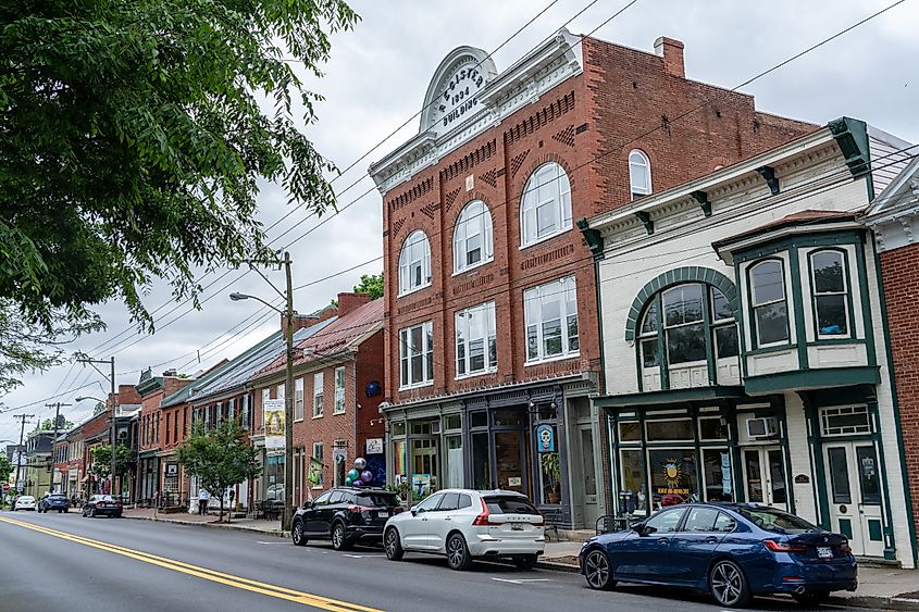 Local businesses in downtown Shepherdstown, West Virginia.