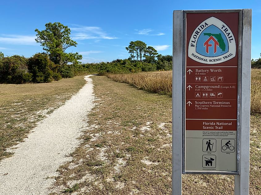 Florida National Scenic Trail runs from Big Cypress National Preserve to Gulf Islands National Seashore. 