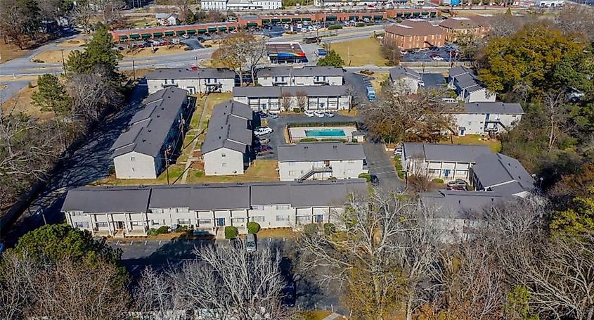 Aerial view of homes in Forest Park, Georgia