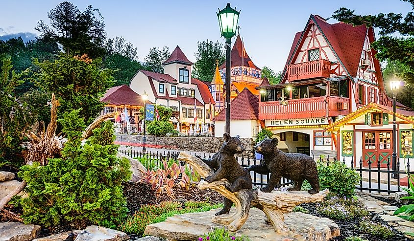 Bear and bavarian architecture in Helen, Georgia.