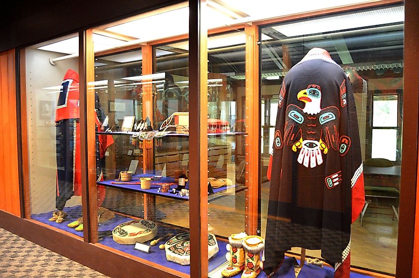 Native American handicrafts displayed at Sitka National Historical Park