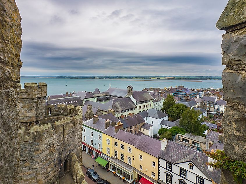 The historic coastal town of Caernarfon, Wales, UK.