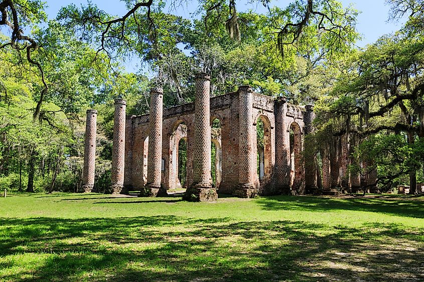 Ruins of the old Sheldon Church on a historic site in northern Beaufort County near Yemassee, South Carolina.