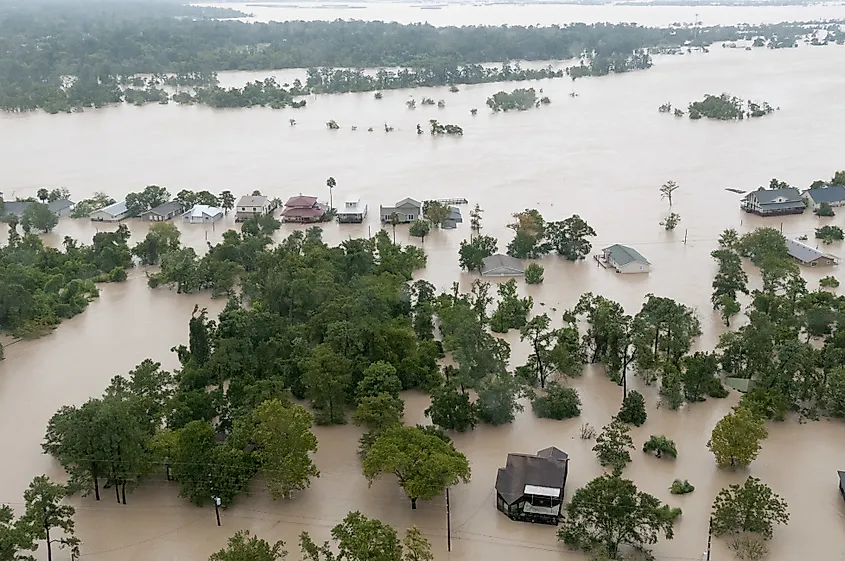 Aerial view of flooding in Houston, Texas, caused by Hurricane Harvey.