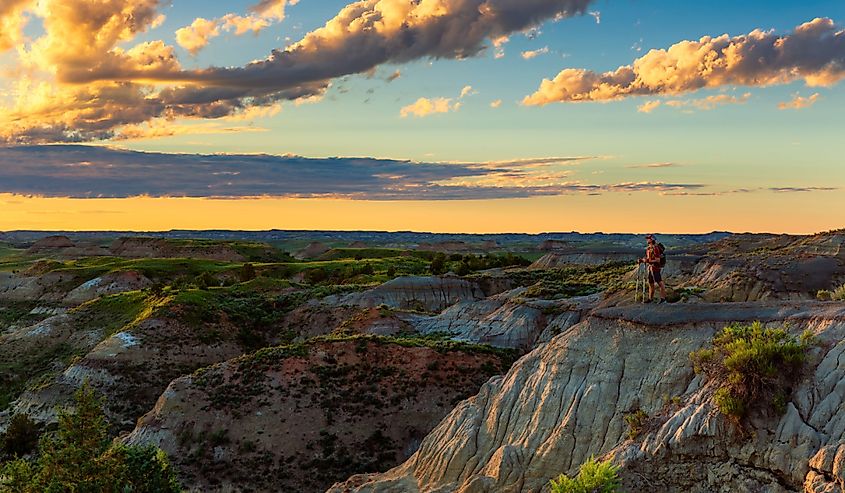 Looking out over the badlands of Theodore Roosevelt National Park, North Dakota