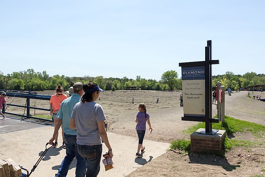 People entering the diamond hunting fields at Crater of Diamonds State Park.