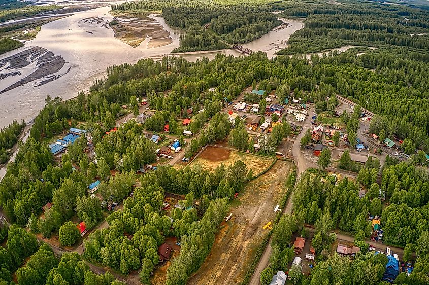 Aerial View of the remote Village of Talkeetna, Alaska