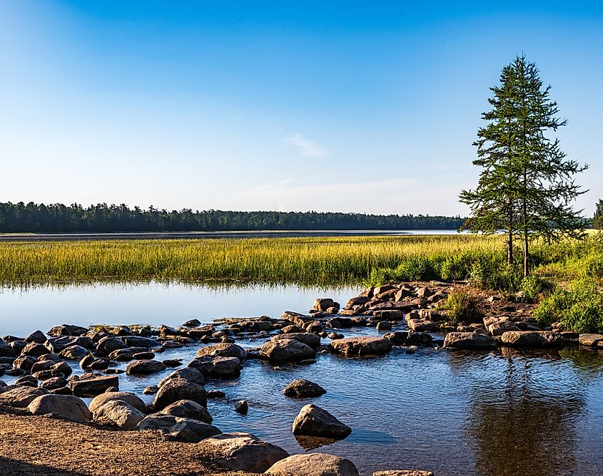 Mississippi River Headwaters at Lake Itasca in Itasca State Park in Minnesota. 
