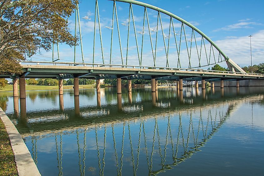 Lake Robbins Drive bridge in in Woodlands Town Center located in Montgomery County, Texas, USA.