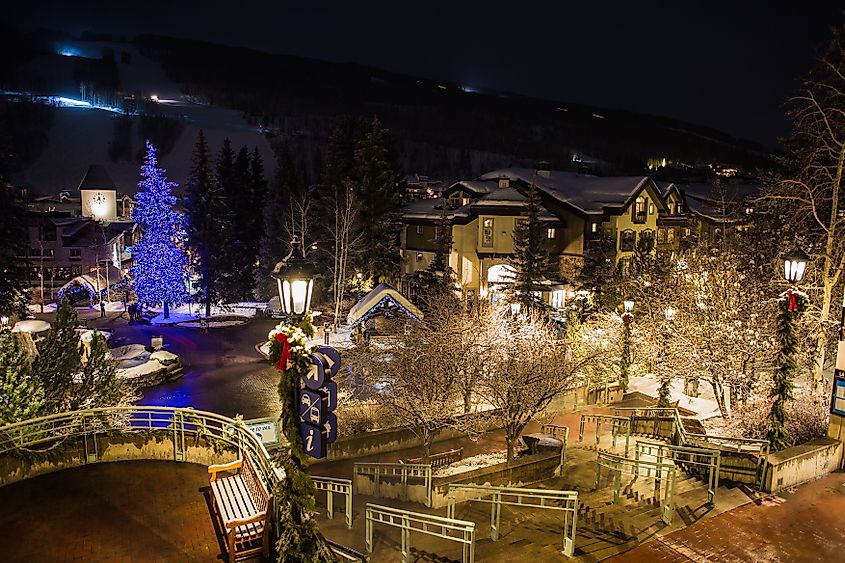 Famous Vail village by night, Vail.