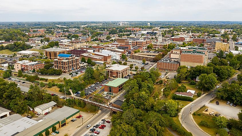 Aerial view of Clarksville, Tennessee.