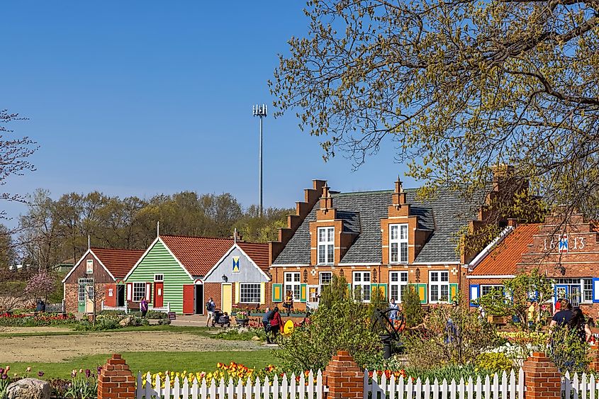 Dutch style architecture shops at Windmill Island in Holland, Michigan, via SNEHIT PHOTO / Shutterstock.com