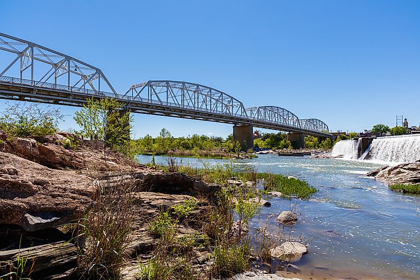 The rustic Highway 71 bridge over the Llano River in the small Texas Hill Country town of LLano.