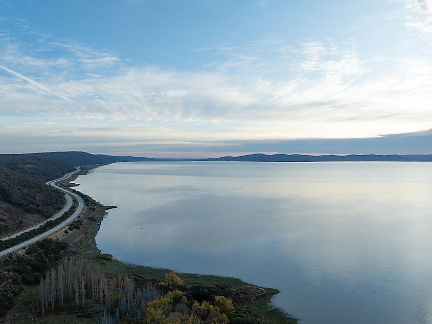 Aerial view of Lake George, New South Wales, Australia