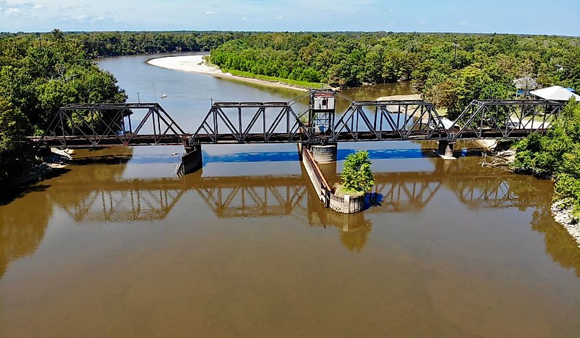 Drone footage of the Pearl River Drawbridge, Slidell Louisiana