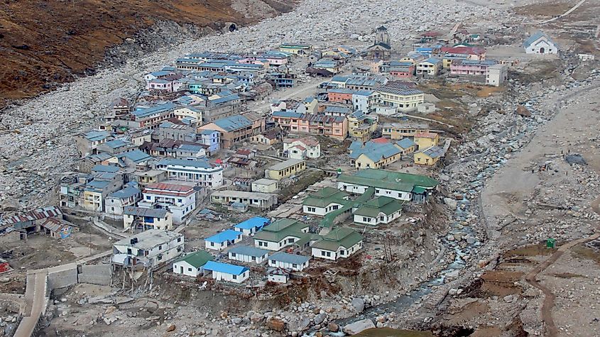 Kedarnath temple aerial view after Kedarnath Disaster 2013