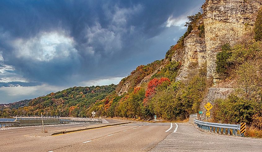 The Great River Road in Illinois during autumn.