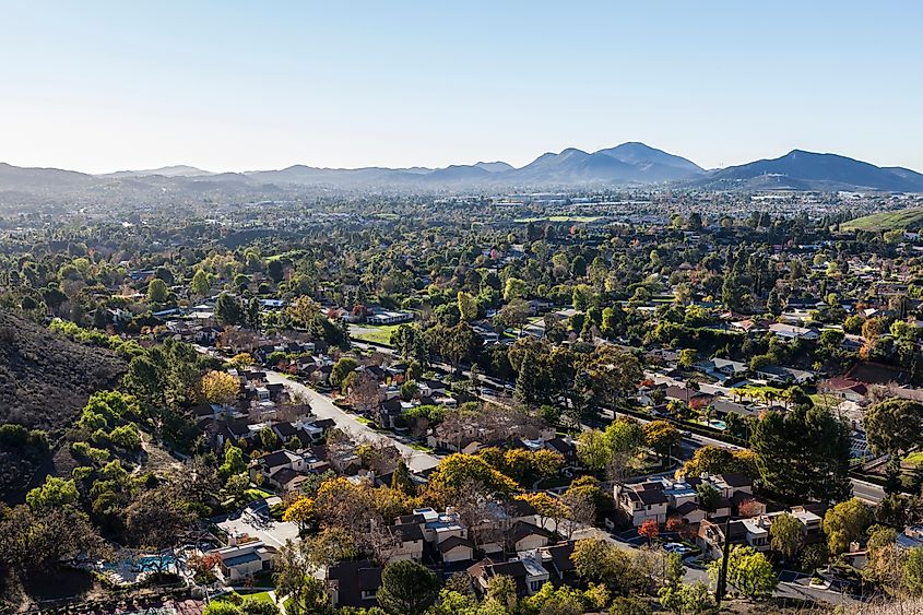 Hilltop view of suburban of Thousand Oaks near Los Angeles, California.