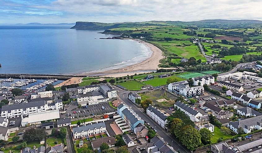 Aerial view of Residential homes Town houses in Ballycastle.