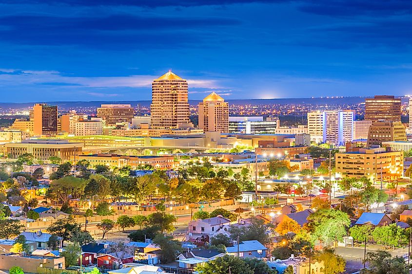 Albuquerque, New Mexico, USA downtown cityscape at twilight.