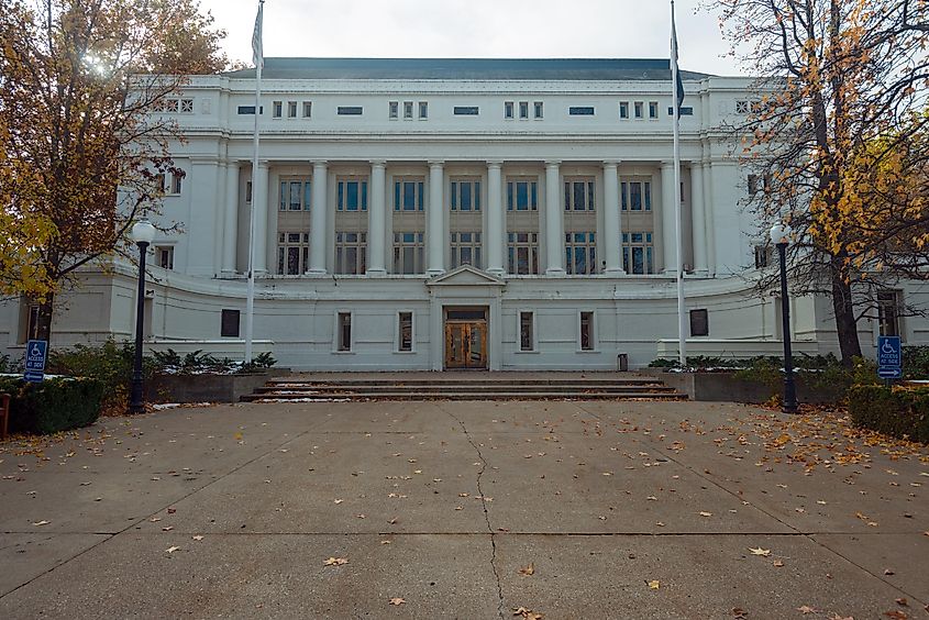 The entrance to the Plumas County Courthouse in Quincy, California. Editorial credit: davidrh / Shutterstock.com