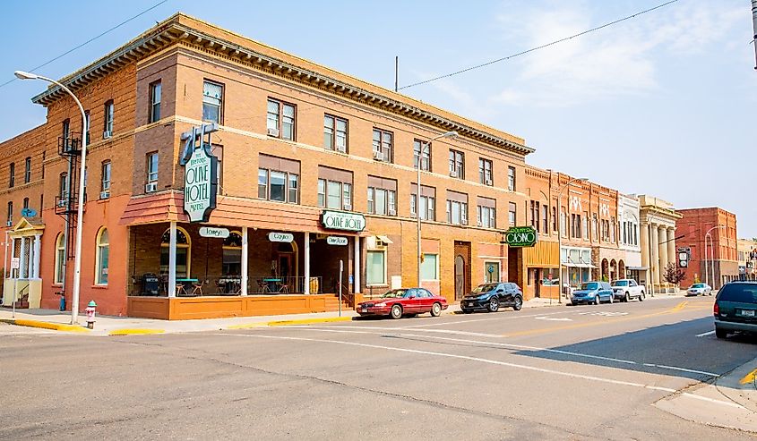 Downtown street in Miles City in Montana