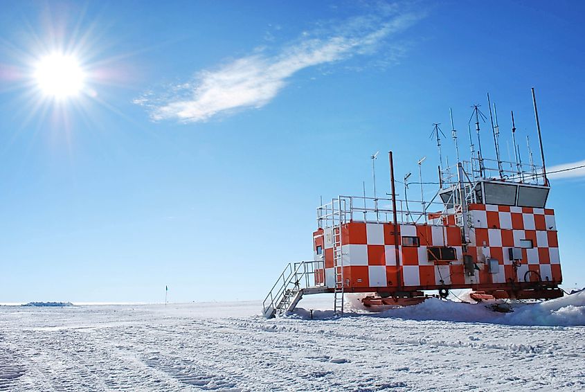 View of the Meteorology research station from Amundsen Scott South Pole Station, Antarctica