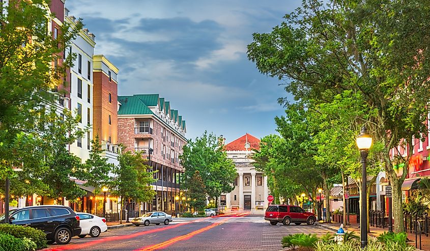 Gainesville, Florida, USA downtown cityscape at twilight