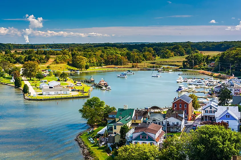 Aerial view of Chesapeake City in Maryland.