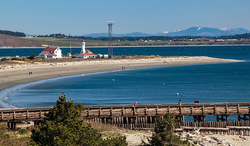 View of the harbor and lighthouse in Port Townsend, Washington