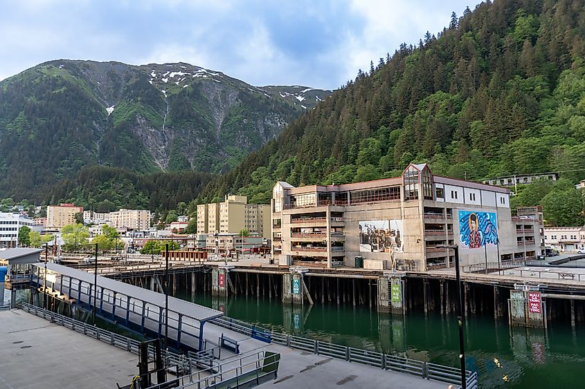 Downtown area, Cruise Ship port, Elizabeth Peratrovich mural in Juneau.