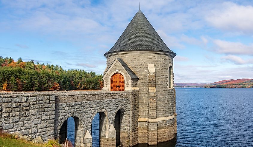 View from the right of Saville Dam in Orange County, Connecticut. 