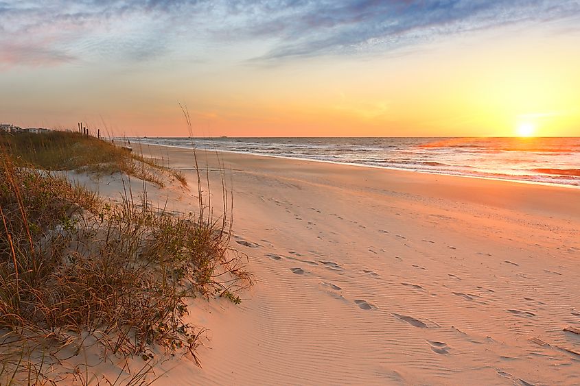 Beautiful sunrise over Kure Beach, North Carolina.