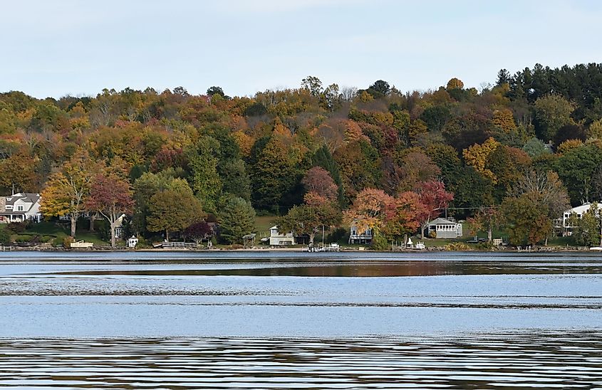 Fall colors and waterfront homes in Kent, Connecticut