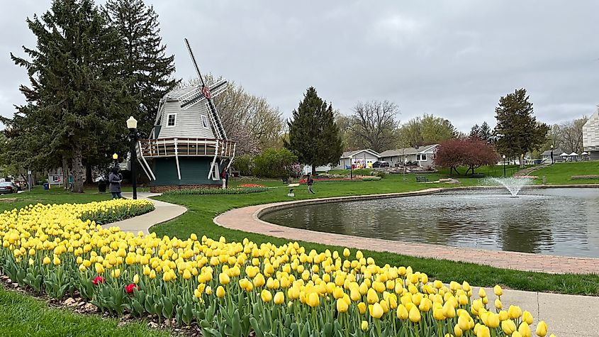 Windmill by the lake in Pella, Iowa.